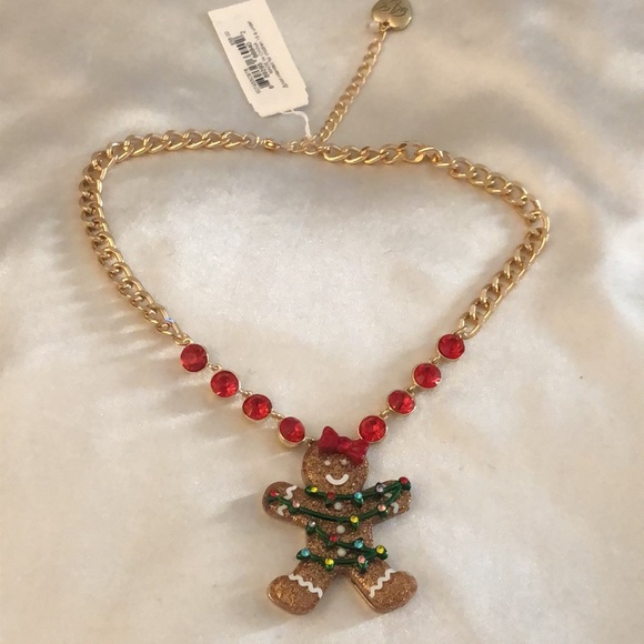 Betsey Johnson Jingle Bell Bling Gingerbread Tangled In Lights Pendant Necklace - Picture 2 of 12